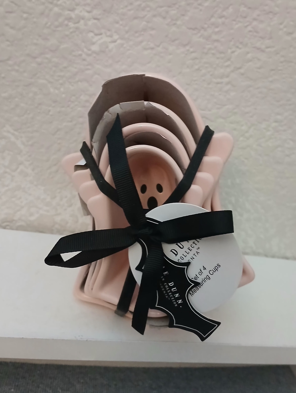 Rae Dunn Ghost Stacked Pink Measuring Cups with Black Ribbon